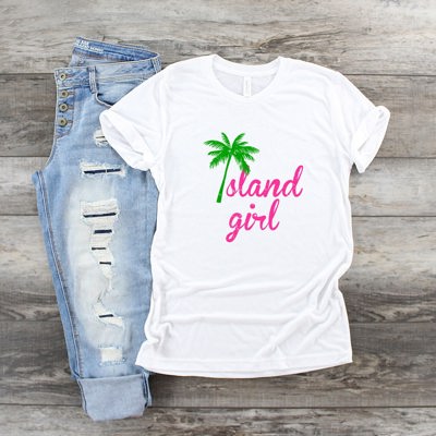 Island Girl Aloha Vibe Palm Tree Summer Polynesian Islander Hawaiian Style Soft Cozy Longer Length Unisex Graphic Tee T-shirt