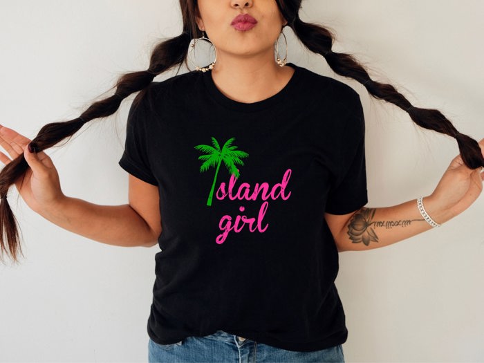 Island Girl Aloha Vibe Palm Tree Summer Polynesian Islander Hawaiian Style Soft Cozy Longer Length Unisex Graphic Tee T-shirt