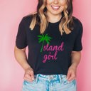  Island Girl Aloha Vibe Palm Tree Summer Polynesian Islander Hawaiian Style Soft Cozy Longer Length Unisex Graphic Tee T-shirt