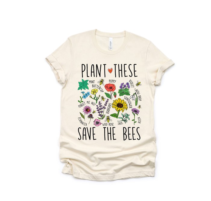 Plant These Save Bees Wildflower Earth Day Retro Boho Hippie Style Ultra Soft Graphic Tee Unisex Soft Tee T-shirt for Women or Men