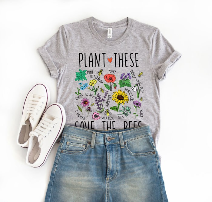 Plant These Save Bees Wildflower Earth Day Retro Boho Hippie Style Ultra Soft Graphic Tee Unisex Soft Tee T-shirt for Women or Men