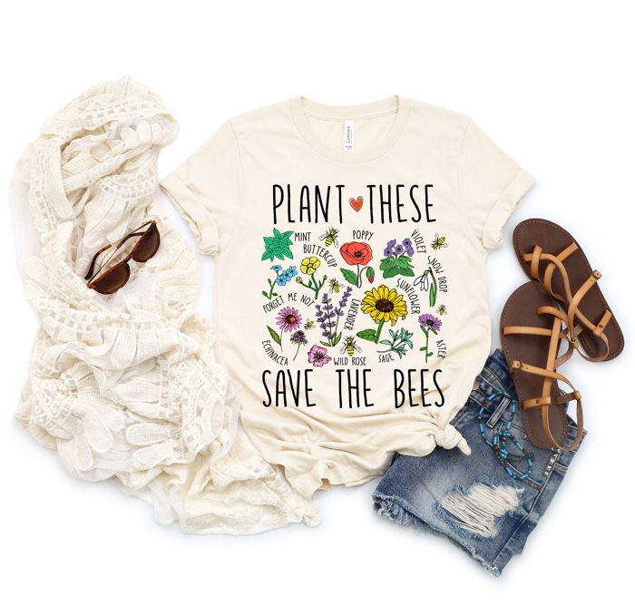 Plant These Save Bees Wildflower Earth Day Retro Boho Hippie Style Ultra Soft Graphic Tee Unisex Soft Tee T-shirt for Women or Men