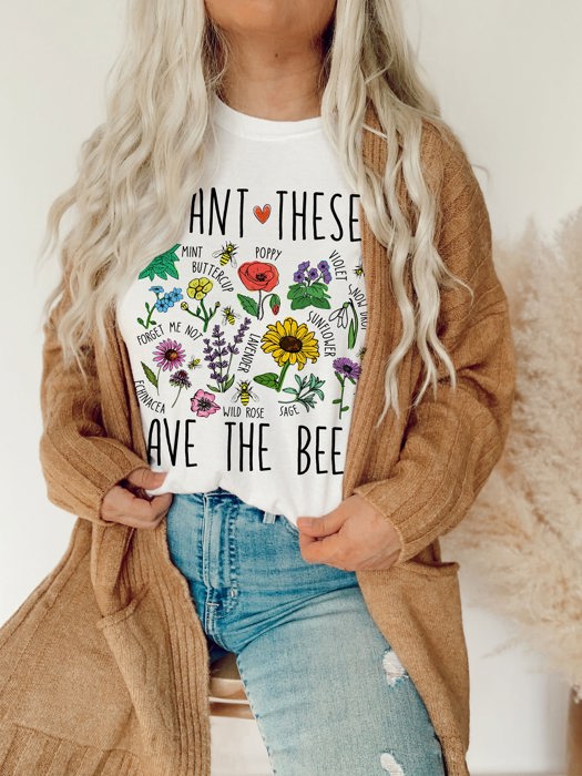 Plant These Save Bees Wildflower Earth Day Retro Boho Hippie Style Ultra Soft Graphic Tee Unisex Soft Tee T-shirt for Women or Men