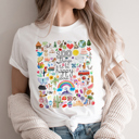  100 Things to be Happy About Optimism Kindness Happiness Joy Share Soft Cozy Longer Length Unisex Graphic Tee T-shirt