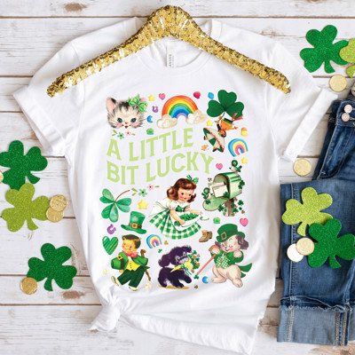 A Little Bit Lucky Vintage Retro St. Patrick's Day Charm Unisex Heavyweight Comfort Tee