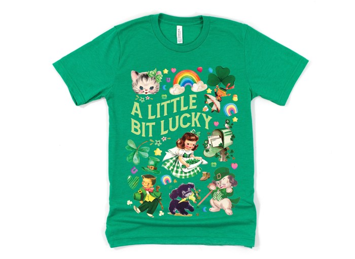 A Little Bit Lucky Vintage Retro St. Patrick's Day Charm Soft Cozy Longer Length Unisex Graphic Tee T-shirt