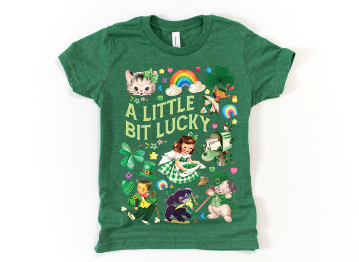 A Little Bit Lucky Vintage Retro St. Patrick's Day Charm Soft Cozy Longer Length Unisex Graphic Tee T-shirt