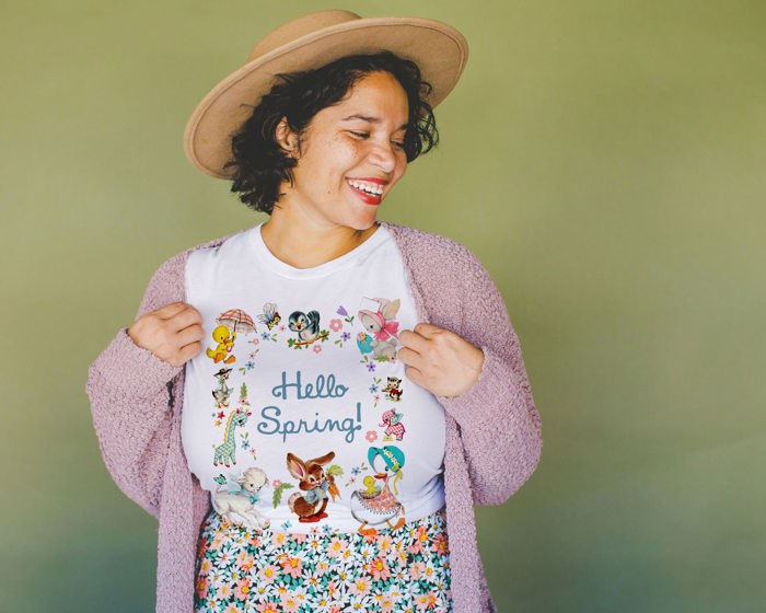 Hello Spring! Vintage Baby Animals Graphic Tee Wave