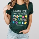  Caring for the Luckiest Little Charms St. Patrick's Day Pediatrics Peds Nurse Soft Cozy Longer Length Unisex Graphic Tee T-shirt