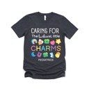  Caring for the Luckiest Little Charms St. Patrick's Day Pediatrics Peds Nurse Soft Cozy Longer Length Unisex Graphic Tee T-shirt