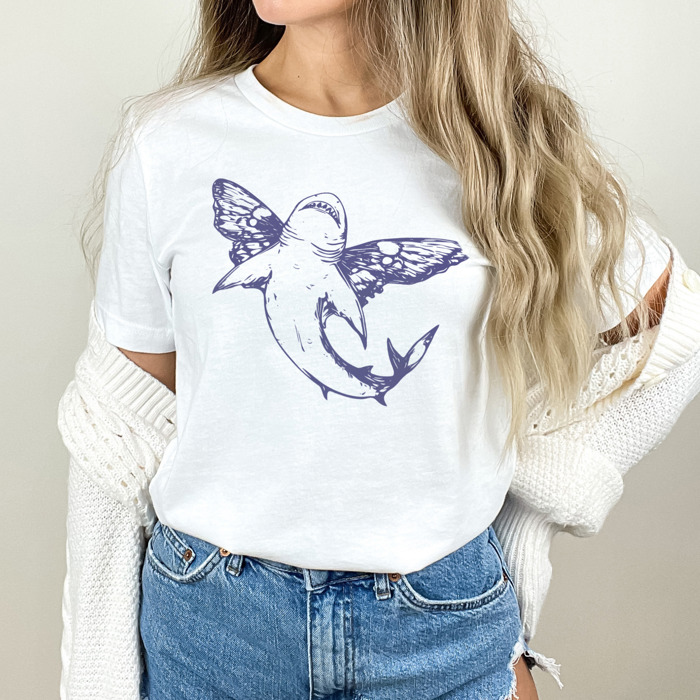 Butterfly Shark. Whimsical Wings of the Ocean Soft Cozy Longer Length Unisex Graphic Tee T-shirt