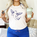  Butterfly Shark. Whimsical Wings of the Ocean Soft Cozy Longer Length Unisex Graphic Tee T-shirt