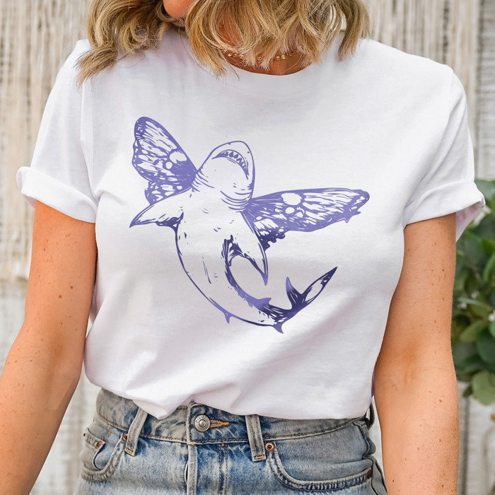 Butterfly Shark. Whimsical Wings of the Ocean Soft Cozy Longer Length Unisex Graphic Tee T-shirt