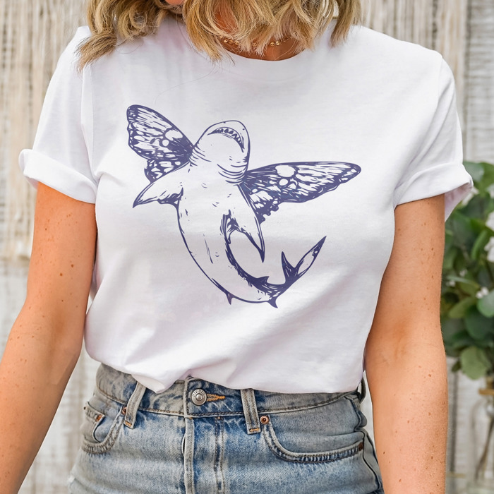 Butterfly Shark. Whimsical Wings of the Ocean Soft Cozy Longer Length Unisex Graphic Tee T-shirt