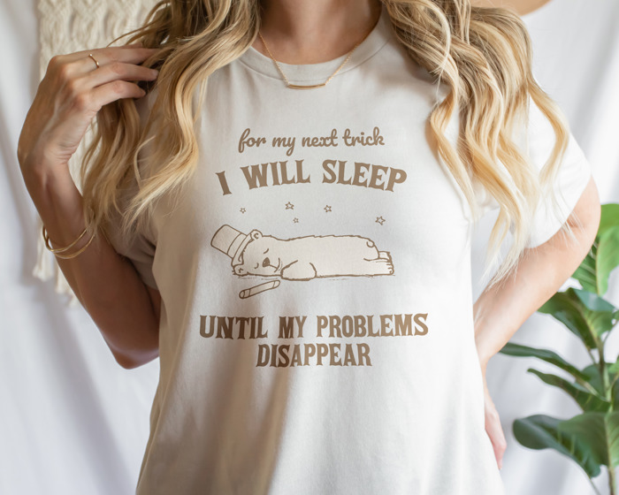 For my next trick, I will sleep until my problems dissapear. Sleep Spell: The Art of Problem Disappearance Soft Cozy Longer Length Unisex Graphic Tee T-shirt