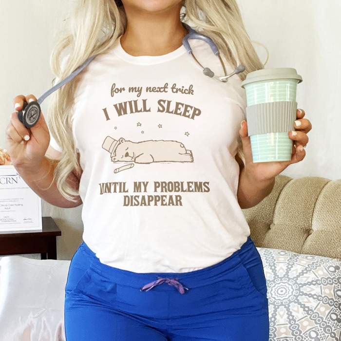 For my next trick, I will sleep until my problems dissapear. Sleep Spell: The Art of Problem Disappearance Soft Cozy Longer Length Unisex Graphic Tee T-shirt