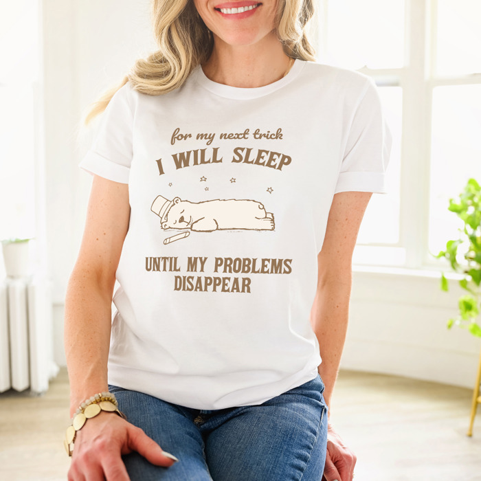 For my next trick, I will sleep until my problems dissapear. Sleep Spell: The Art of Problem Disappearance Soft Cozy Longer Length Unisex Graphic Tee T-shirt