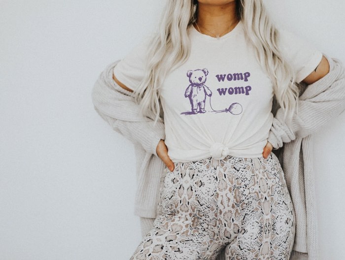 Womp Womp Teddy Bear With Deflated Balloon Funny Cute Sarcastic Soft Cozy Longer Length Unisex Graphic Tee T-shirt