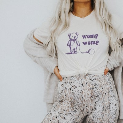 Womp Womp Teddy Bear With Deflated Balloon Funny Cute Sarcastic Soft Cozy Longer Length Unisex Graphic Tee T-shirt