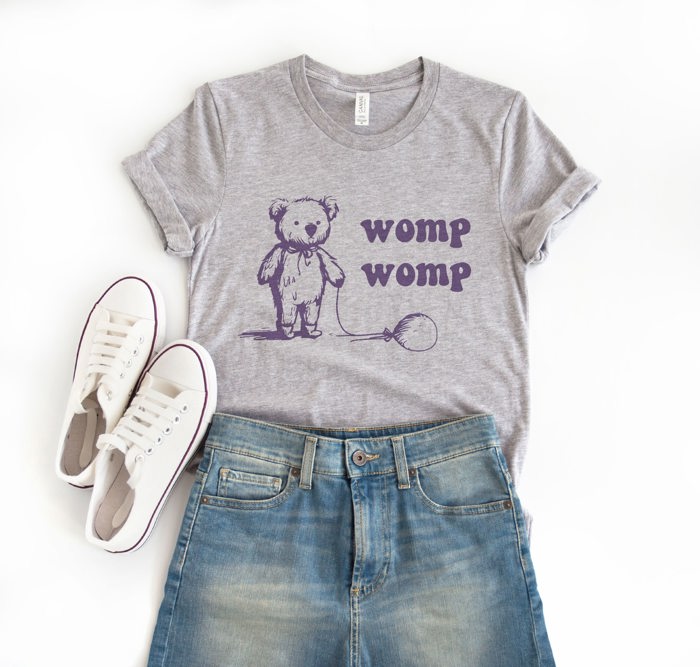 Womp Womp Teddy Bear With Deflated Balloon Funny Cute Sarcastic Soft Cozy Longer Length Unisex Graphic Tee T-shirt