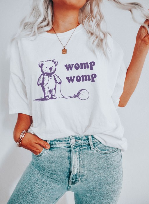 Womp Womp Teddy Bear With Deflated Balloon Funny Cute Sarcastic Soft Cozy Longer Length Unisex Graphic Tee T-shirt