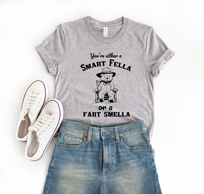 You're Either A Smart Fella or A Fart Smella Funny Cute Sarcastic Soft Cozy Longer Length Unisex Graphic Tee T-shirt