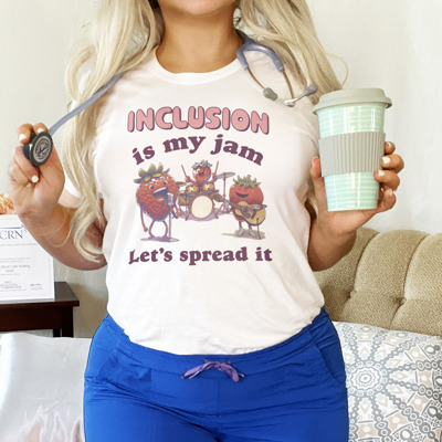 Inclusion is my jam, let's spread it. Strawberry Jamboree: Celebrating Inclusion Soft Cozy Longer Length Unisex Graphic Tee T-shirt