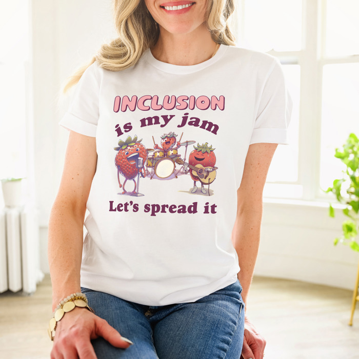 Inclusion is my jam, let's spread it. Strawberry Jamboree: Celebrating Inclusion Soft Cozy Longer Length Unisex Graphic Tee T-shirt