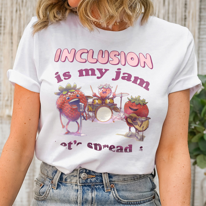 Inclusion is my jam, let's spread it. Strawberry Jamboree: Celebrating Inclusion Soft Cozy Longer Length Unisex Graphic Tee T-shirt