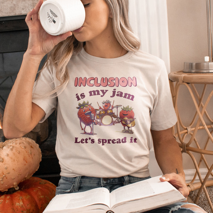 Inclusion is my jam, let's spread it. Strawberry Jamboree: Celebrating Inclusion Soft Cozy Longer Length Unisex Graphic Tee T-shirt