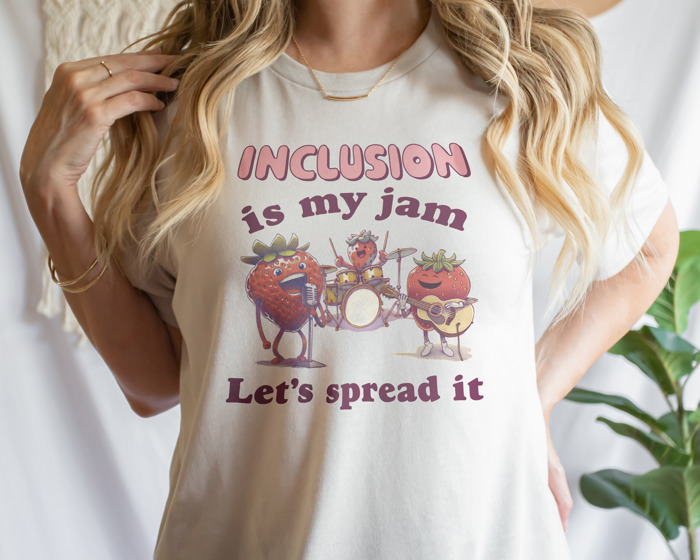 Inclusion is my jam, let's spread it. Strawberry Jamboree: Celebrating Inclusion Soft Cozy Longer Length Unisex Graphic Tee T-shirt