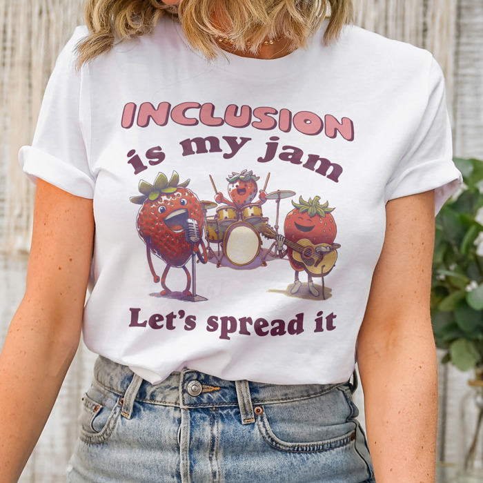 Inclusion is my jam, let's spread it. Strawberry Jamboree: Celebrating Inclusion Soft Cozy Longer Length Unisex Graphic Tee T-shirt