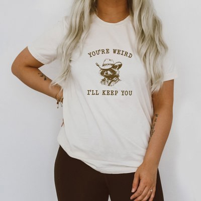 You're Weird I'll Keep You Funny Raccoon Trash Panda Funny Cute Sarcastic Soft Cozy Longer Length Unisex Graphic Tee T-shirt