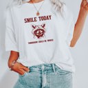  Smile Today Tomorrow Could Be Worse Funny Raccoon Trash Panda Funny Cute Sarcastic Soft Cozy Longer Length Unisex Graphic Tee T-shirt