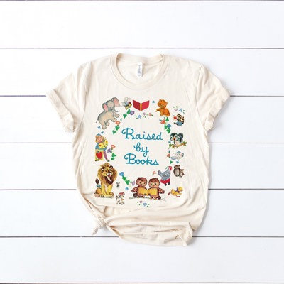 Raised by Books Golden Nostalgic Teacher Read Reading Love Little Retro Vintage Nostalgia Short-Sleeve Unisex T-Shirt