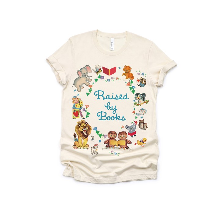 Raised by Books Golden Nostalgic Teacher Read Reading Love Little Retro Vintage Nostalgia Soft Unisex Graphic Tee T-shirt