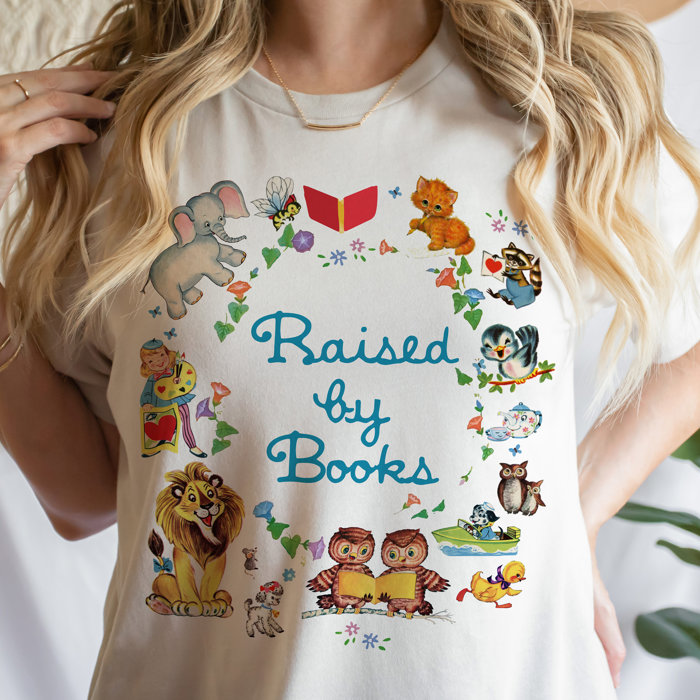 Raised by Books Golden Nostalgic Teacher Read Reading Love Little Retro Vintage Nostalgia Soft Unisex Graphic Tee T-shirt