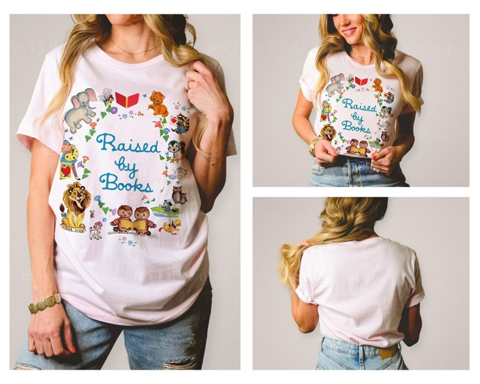 Raised by Books Golden Nostalgic Teacher Read Reading Love Little Retro Vintage Nostalgia Soft Unisex Graphic Tee T-shirt