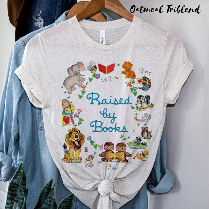 Raised by Books Golden Nostalgic Teacher Read Reading Love Little Retro Vintage Nostalgia Soft Unisex Graphic Tee T-shirt