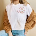  Faux Embroidery Cherry Blossoms Spring Flowers Pocket Unisex Heavyweight Comfort Tee