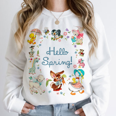 Springtime Delights: Say Hello to Spring! Vintage Nostalgia Soft Unisex Graphic Sweatshirt Print