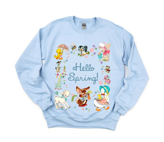 Springtime Delights: Say Hello to Spring! Vintage Nostalgia Soft Unisex Graphic Sweatshirt Print