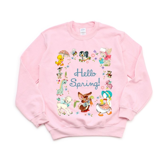 Springtime Delights: Say Hello to Spring! Vintage Nostalgia Soft Unisex Graphic Sweatshirt Print