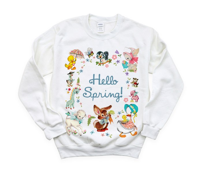 Springtime Delights: Say Hello to Spring! Vintage Nostalgia Soft Unisex Graphic Sweatshirt Print