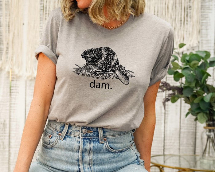 Funny Sarcastic Dam Beaver Animal Pun Soft Cozy Longer Length Unisex Graphic Tee T-shirt