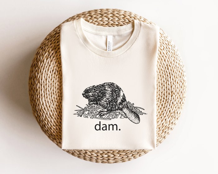 Funny Sarcastic Dam Beaver Animal Pun Soft Cozy Longer Length Unisex Graphic Tee T-shirt