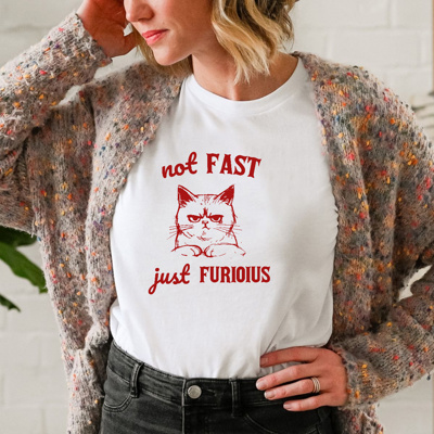 Feline Fury: Not Fast, Just Furious! Soft Cozy Longer Length Unisex Graphic Tee T-shirt