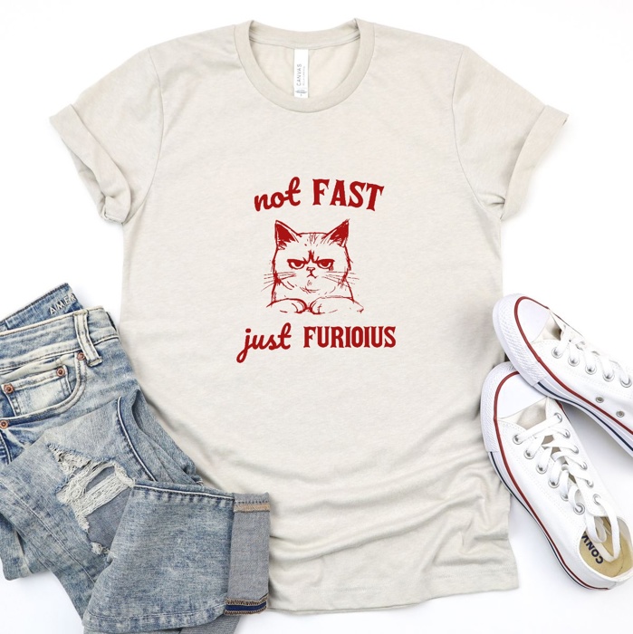 Feline Fury: Not Fast, Just Furious! Soft Cozy Longer Length Unisex Graphic Tee T-shirt