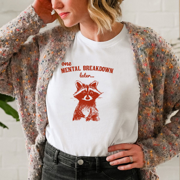 One Mental Breakdown: The Comedic Raccoon Relief Soft Cozy Longer Length Unisex Graphic Tee T-shirt