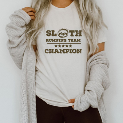 Sloth Running Team: Champion of Chill Soft Cozy Longer Length Unisex Graphic Tee T-shirt